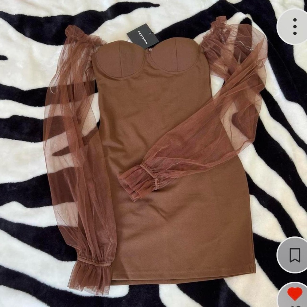 Brown Bodycon Mini Dress Off the Shoulder Sleeves